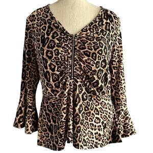 Womens Top Size Large Cheetah Print Flare Sleeve Professional Office Siren Date
